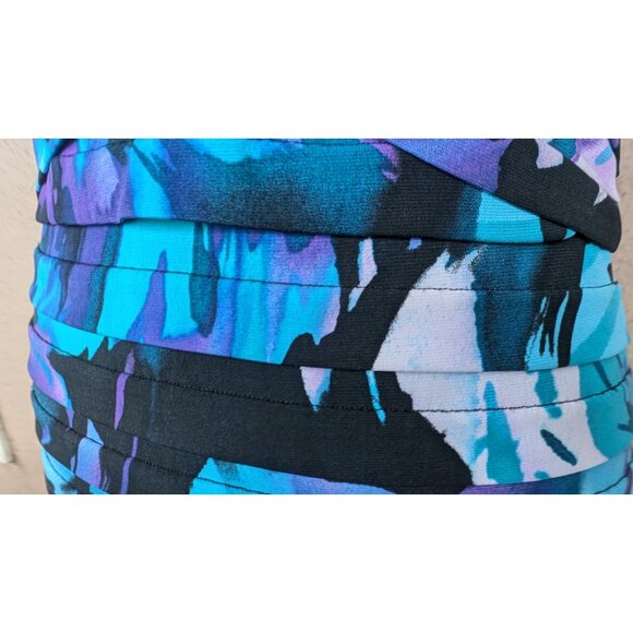 💜Bold Blue Abstract Ruched Dress by Adriana Papelle - Picture 4 of 11